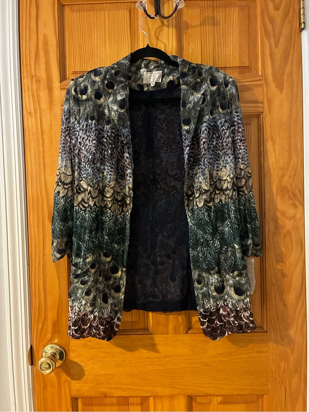 Alberto Makali Multicolor Peacock-Print Open-Front Sweater Jacket